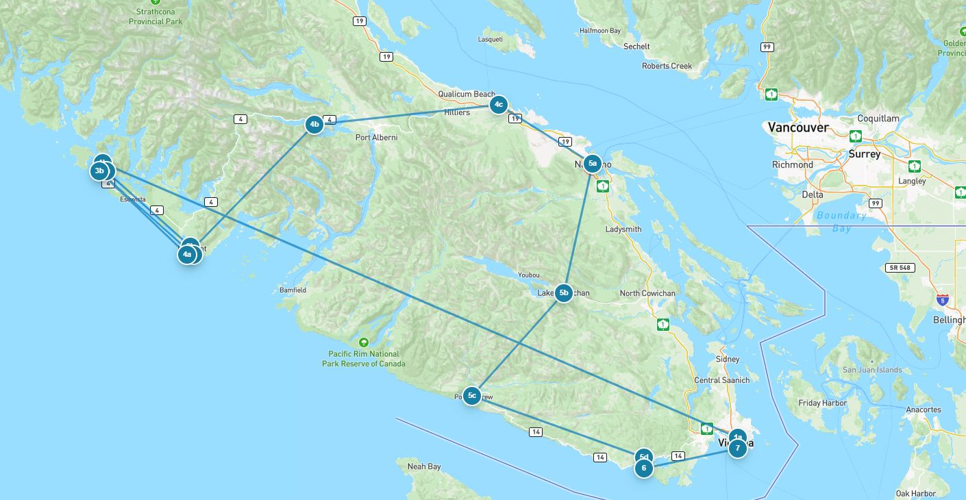 Large route map for Vancouver Island Inn Based Walking Tour