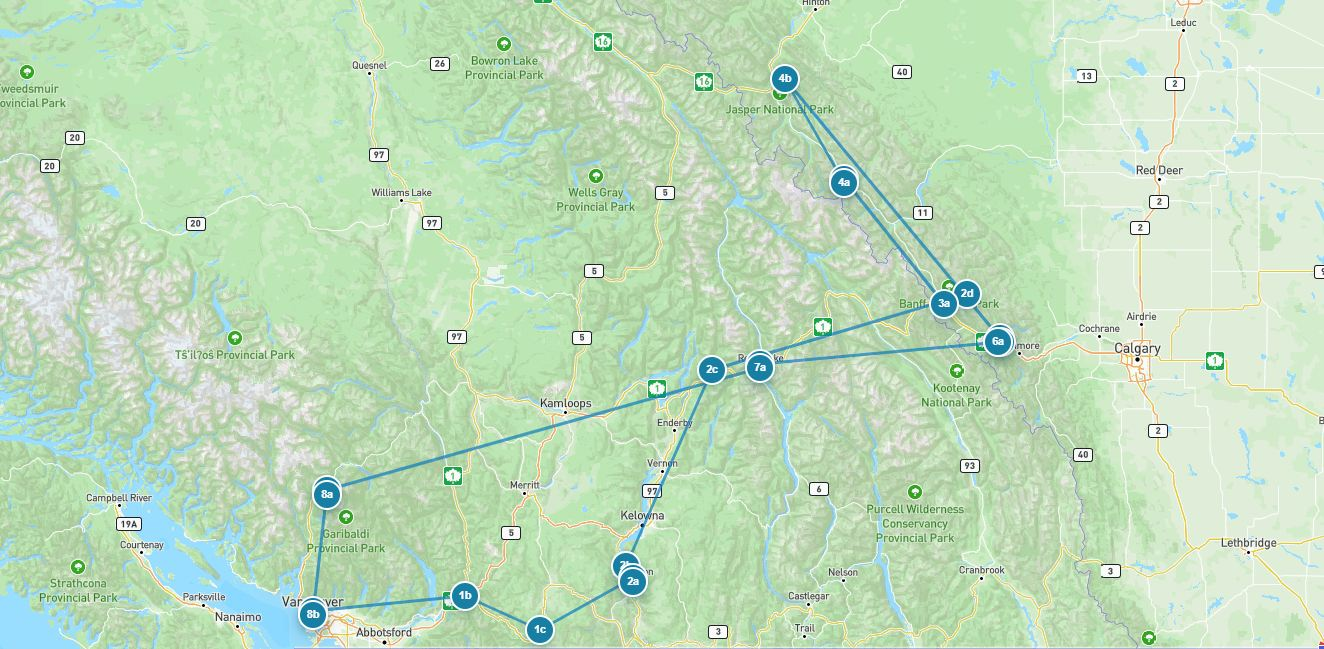 Large route map for Discover the Best of the Rockies